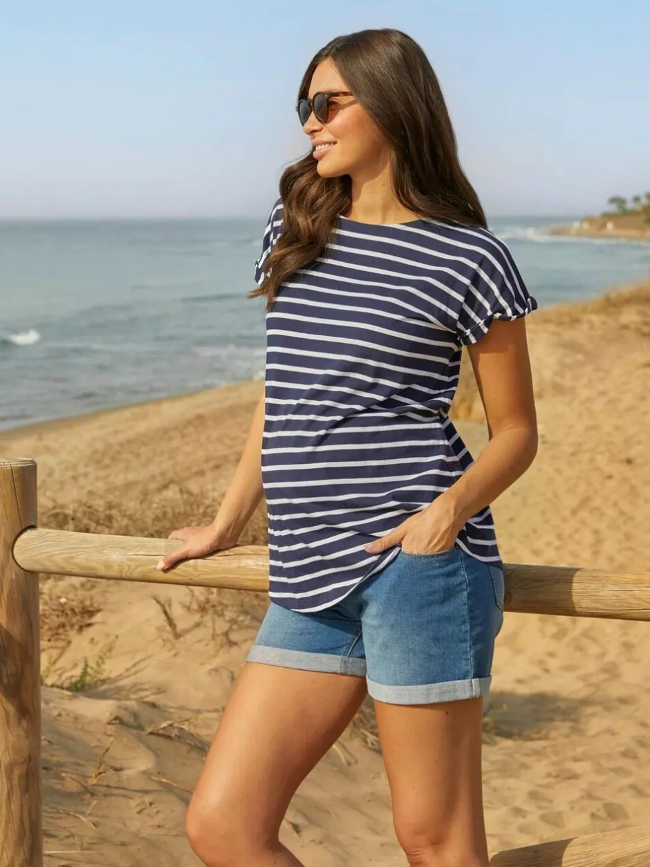 Jojo Maman Bébé Navy White Stripe Boyfriend Maternity Cotton T-Shirt Best