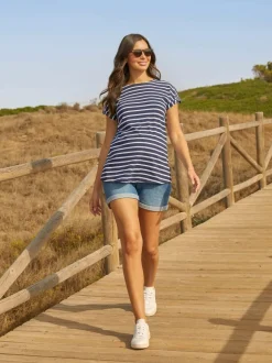 Jojo Maman Bébé Navy White Stripe Boyfriend Maternity Cotton T-Shirt Best