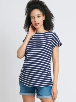 Jojo Maman Bébé Navy White Stripe Boyfriend Maternity Cotton T-Shirt Best