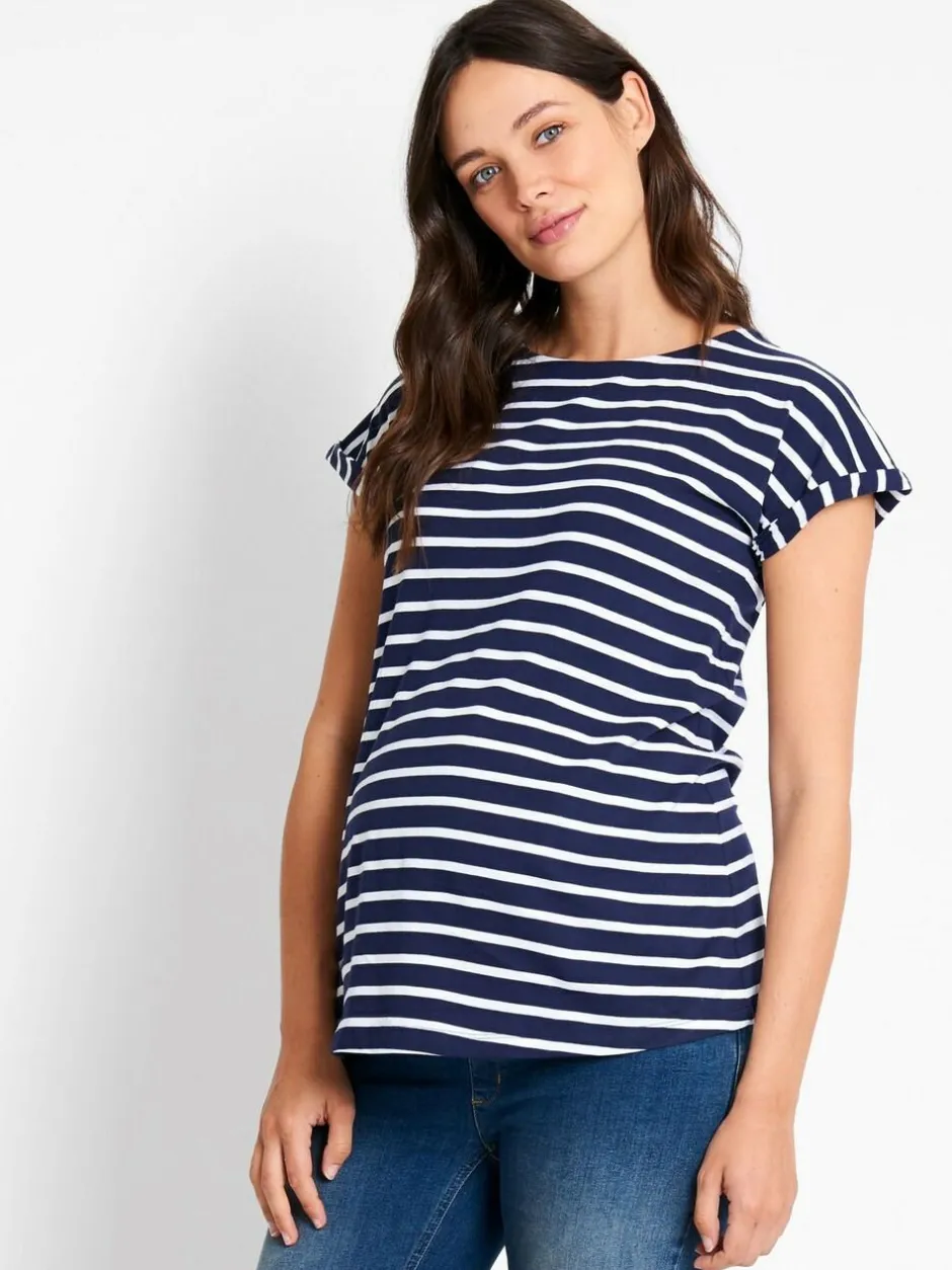 Jojo Maman Bébé Navy White Stripe Boyfriend Maternity Cotton T-Shirt Best