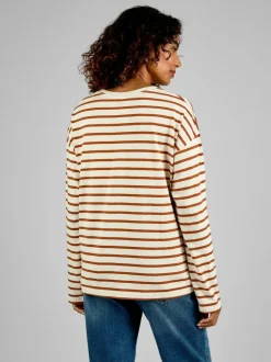 Jojo Maman Bébé Oatmeal & Toffee Stripe Long Sleeve Boyfriend Maternity T-Shirt Online
