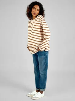 Jojo Maman Bébé Oatmeal & Toffee Stripe Long Sleeve Boyfriend Maternity T-Shirt Online