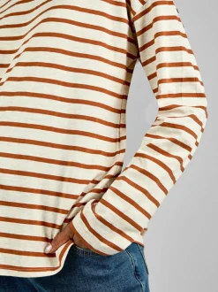 Jojo Maman Bébé Oatmeal & Toffee Stripe Long Sleeve Boyfriend Maternity T-Shirt Online