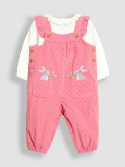 Jojo Maman Bébé Appliqué Cord Dungarees & Top Set Pink Bunny Sale