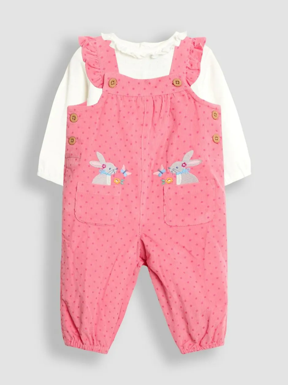 Jojo Maman Bébé Appliqué Cord Dungarees & Top Set Pink Bunny Sale