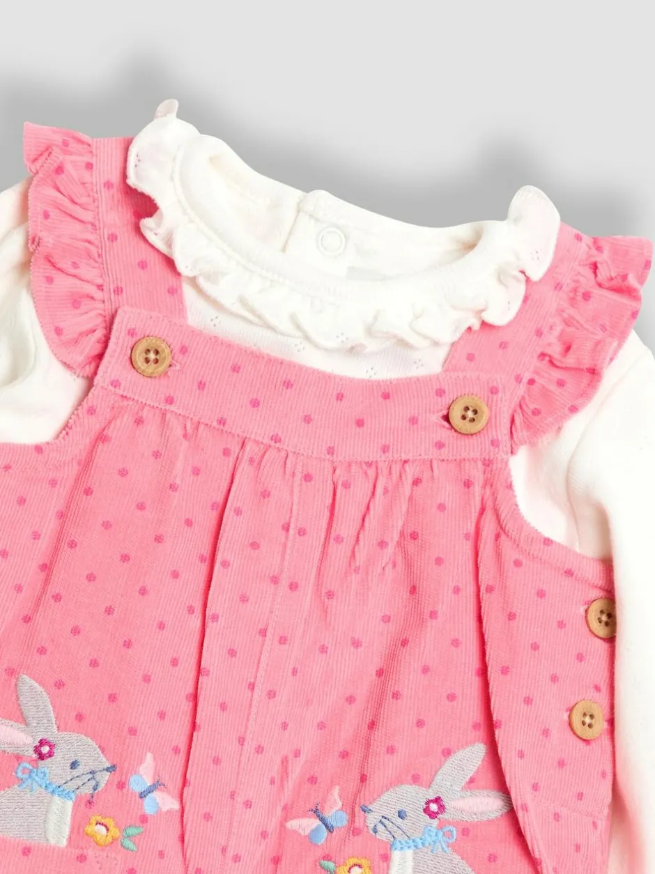 Jojo Maman Bébé Appliqué Cord Dungarees & Top Set Pink Bunny Sale