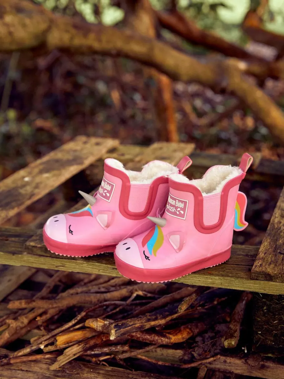 Jojo Maman Bébé Pink Cosy Lined Unicorn Ankle Wellies Outlet