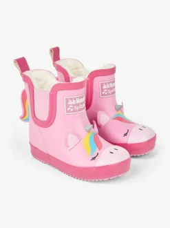Jojo Maman Bébé Pink Cosy Lined Unicorn Ankle Wellies Outlet
