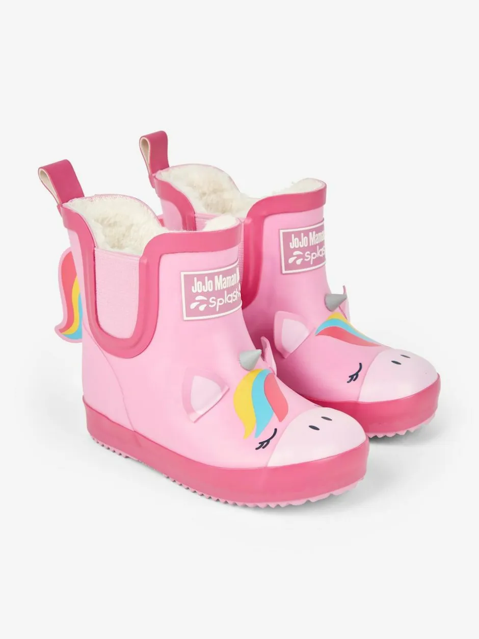Jojo Maman Bébé Pink Cosy Lined Unicorn Ankle Wellies Outlet