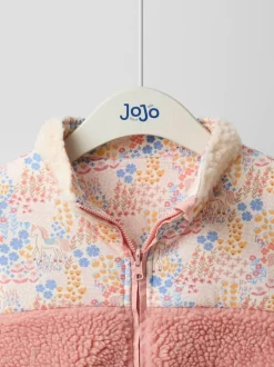 Jojo Maman Bébé Pink Floral Unicorn Fleece Appliqué Reversible Jacket Best