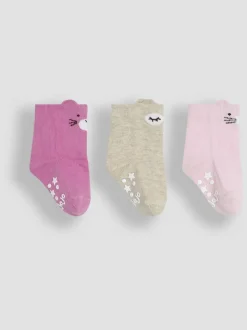 Jojo Maman Bébé Pink 3-Pack Bear Socks Hot