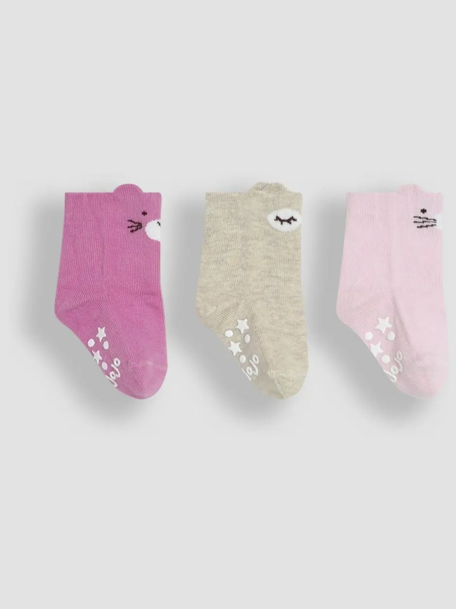 Jojo Maman Bébé Pink 3-Pack Bear Socks Hot