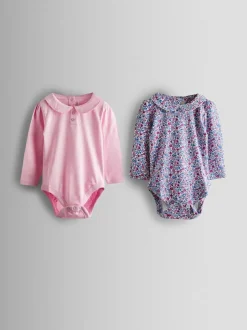 Jojo Maman Bébé Pink 2-Pack Ditsy Floral Peter Pan Bodies New