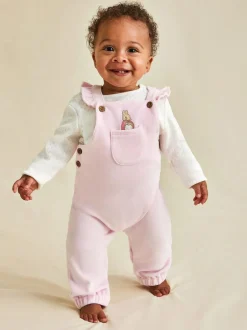 Jojo Maman Bébé Pink Peter Rabbit Appliqué Velour Dungarees and Body Set Online