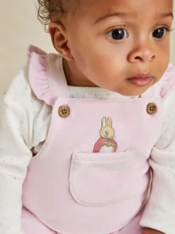 Jojo Maman Bébé Pink Peter Rabbit Appliqué Velour Dungarees and Body Set Online