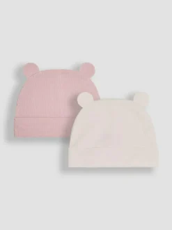 Jojo Maman Bébé 2-Pack Baby Hats Pink Rib Outlet