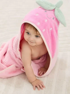 Jojo Maman Bébé Pink Strawberry Character Hooded Towel Clearance