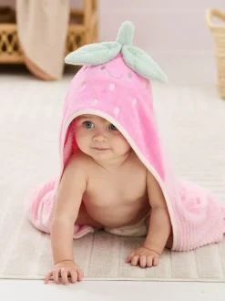 Jojo Maman Bébé Pink Strawberry Character Hooded Towel Clearance