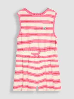Jojo Maman Bébé Pink Stripe Towelling Sunsuit & Scrunchie Clearance