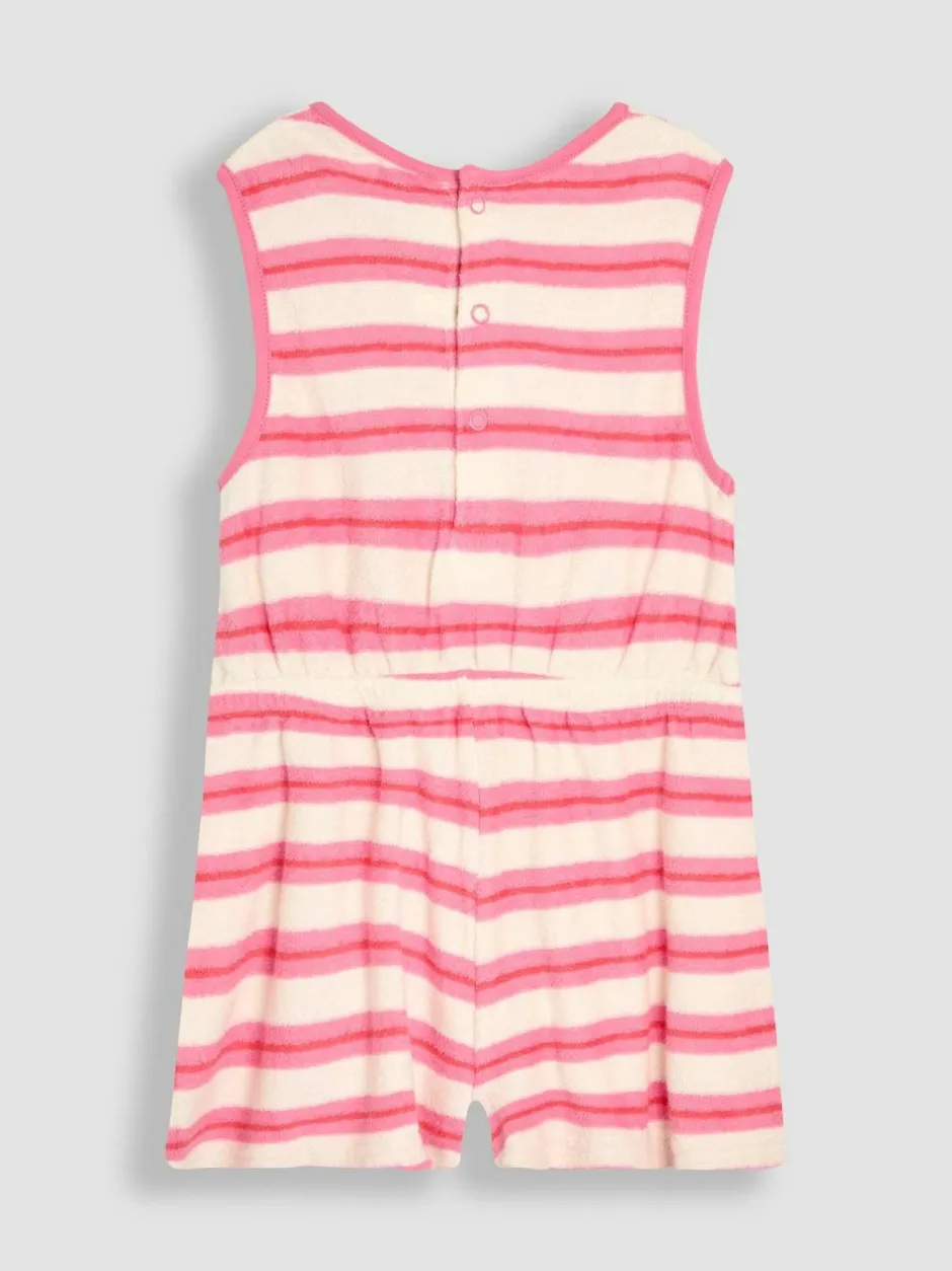 Jojo Maman Bébé Pink Stripe Towelling Sunsuit & Scrunchie Clearance