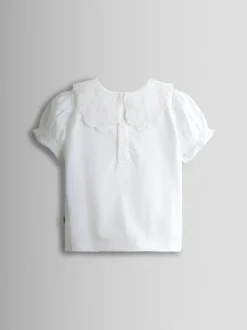 Jojo Maman Bébé Pure White Broderie Collar T-Shirt Clearance