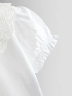 Jojo Maman Bébé Pure White Broderie Collar T-Shirt Clearance
