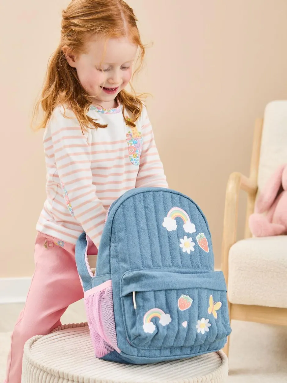 Jojo Maman Bébé Quilted Denim Embroidered Medium Backpack Clearance