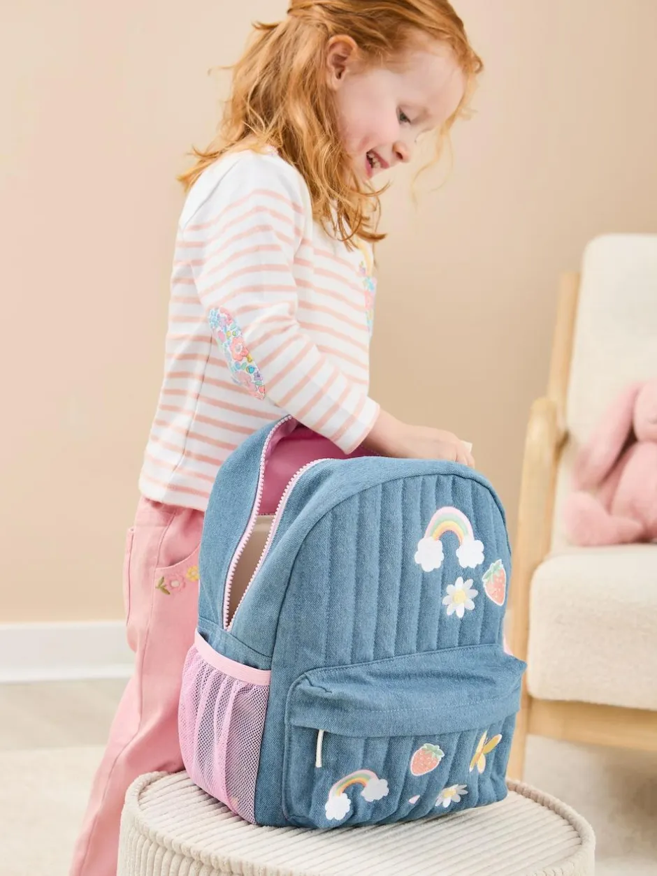 Jojo Maman Bébé Quilted Denim Embroidered Medium Backpack Clearance