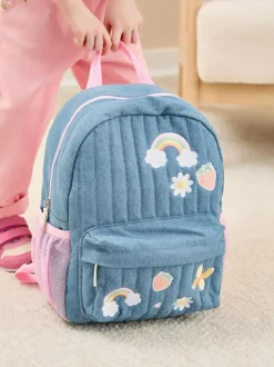 Jojo Maman Bébé Quilted Denim Embroidered Medium Backpack Clearance