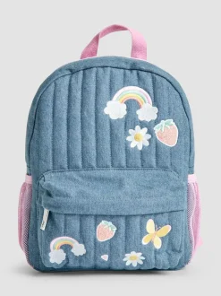 Jojo Maman Bébé Quilted Denim Embroidered Medium Backpack Clearance