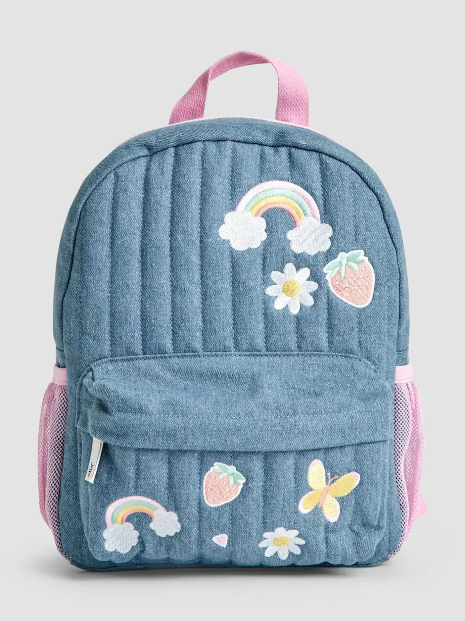 Jojo Maman Bébé Quilted Denim Embroidered Medium Backpack Clearance