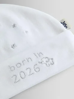 Jojo Maman Bébé White Born in 2026 Embroidered Hat Sale