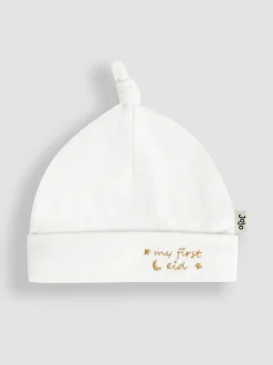Jojo Maman Bébé Cotton Embroidered Baby Hat White New