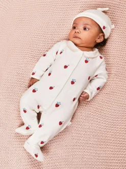 Jojo Maman Bébé Embroidered Cotton Baby Hat White Strawberry Best