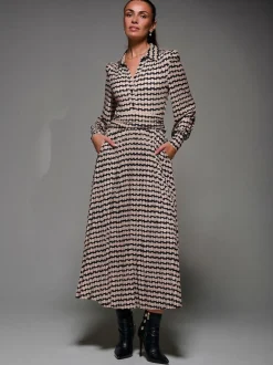 Jolie Moi Long Sleeve Pleated Jersey Maxi Dress Black New