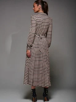 Jolie Moi Long Sleeve Pleated Jersey Maxi Dress Black New