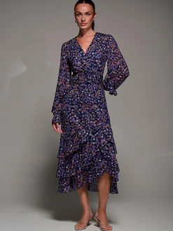 Jolie Moi Long Sleeve Frill Detail Mesh Maxi Dress Blue Sale