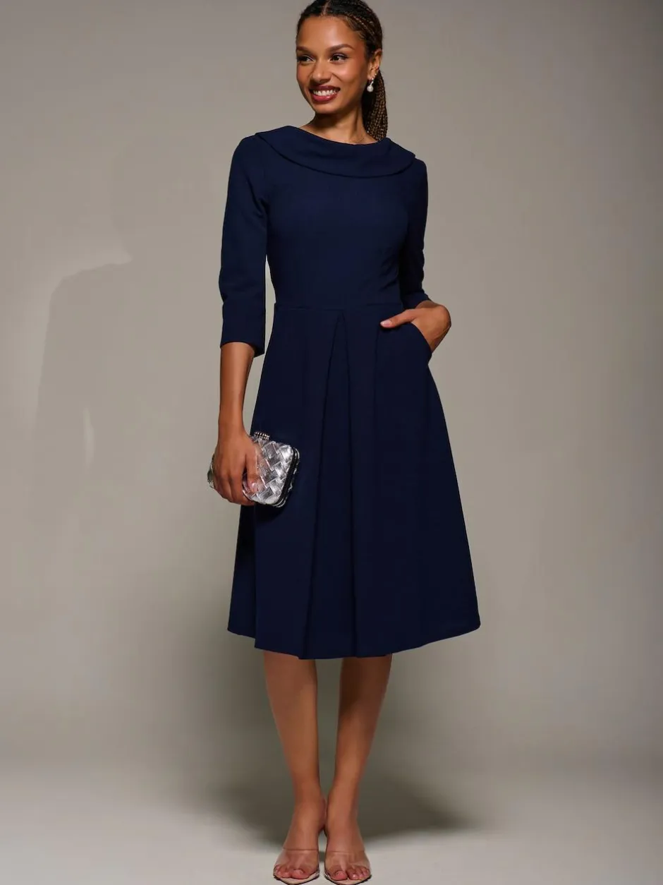 Jolie Moi Roll Neck Fit & Flare Midi Dress Blue Outlet