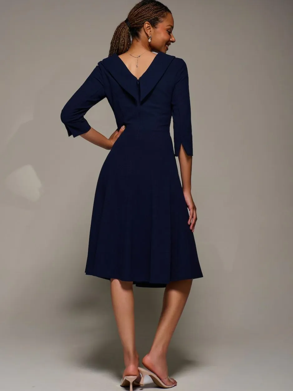 Jolie Moi Roll Neck Fit & Flare Midi Dress Blue Outlet