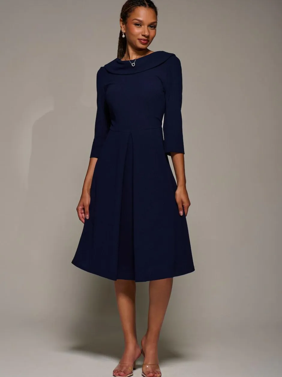 Jolie Moi Roll Neck Fit & Flare Midi Dress Blue Outlet
