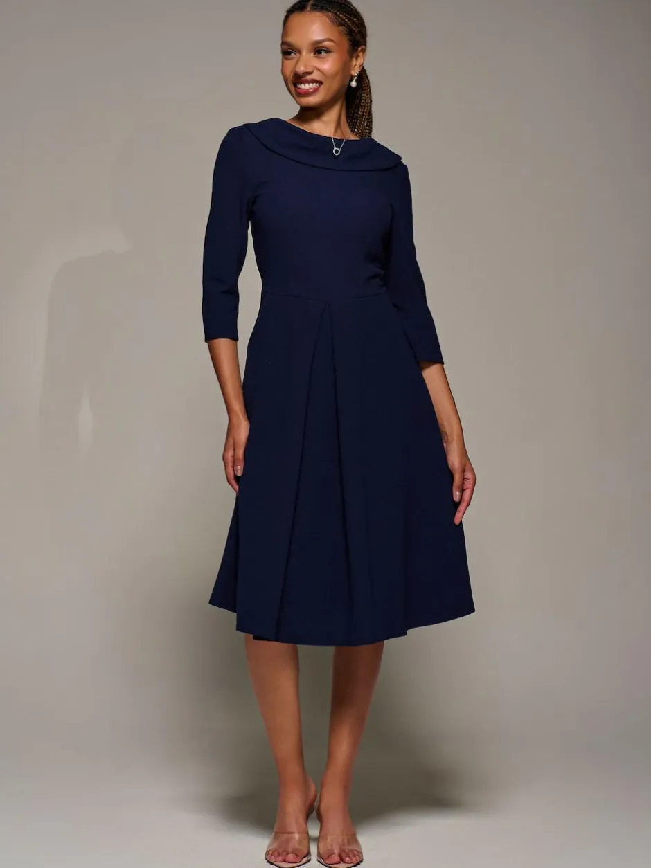 Jolie Moi Roll Neck Fit & Flare Midi Dress Blue Outlet
