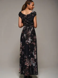 Jolie Moi Asymmetric Neck Mesh Maxi Dress Brown Best
