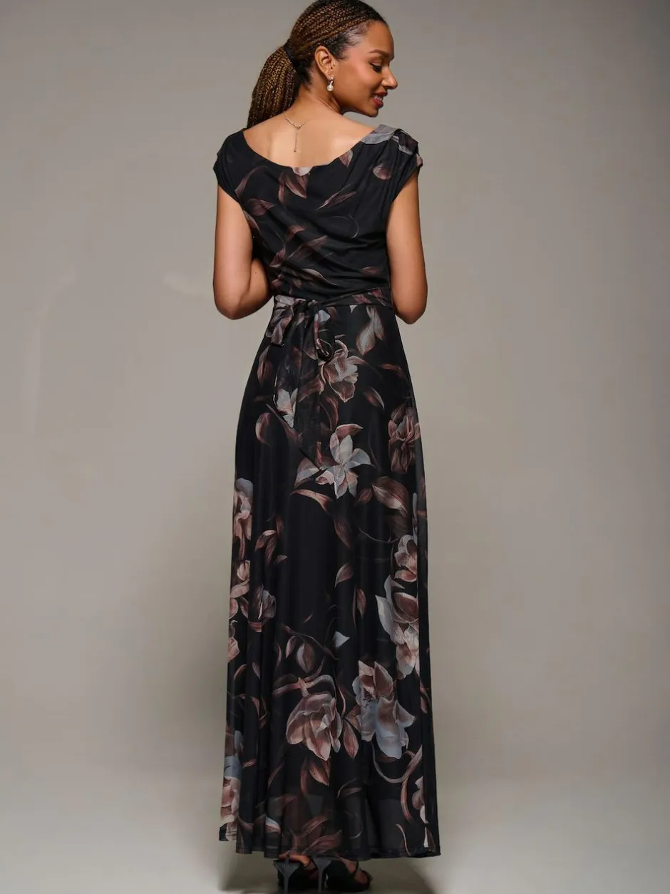Jolie Moi Asymmetric Neck Mesh Maxi Dress Brown Best