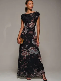 Jolie Moi Asymmetric Neck Mesh Maxi Dress Brown Best