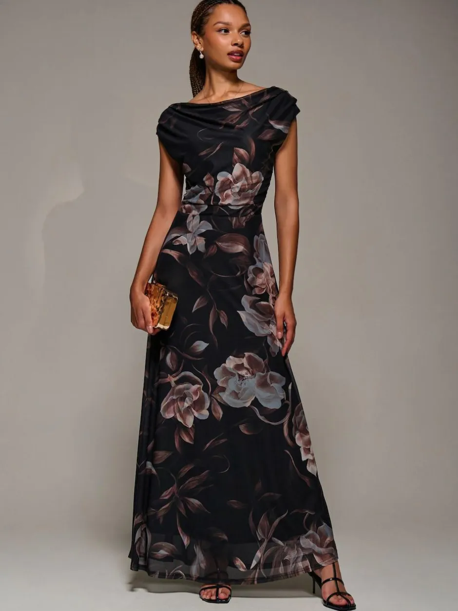 Jolie Moi Asymmetric Neck Mesh Maxi Dress Brown Best
