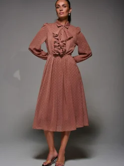 Jolie Moi Pink Textured Chiffon Ruffle Shirt Dress New