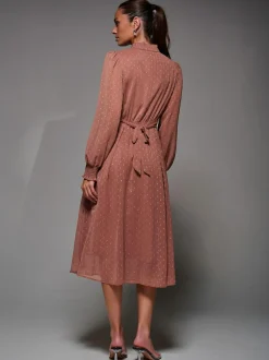 Jolie Moi Pink Textured Chiffon Ruffle Shirt Dress New