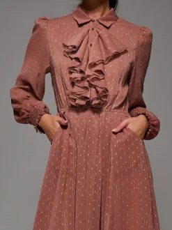 Jolie Moi Pink Textured Chiffon Ruffle Shirt Dress New