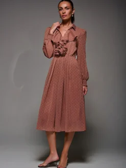 Jolie Moi Pink Textured Chiffon Ruffle Shirt Dress New