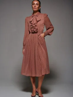 Jolie Moi Pink Textured Chiffon Ruffle Shirt Dress New